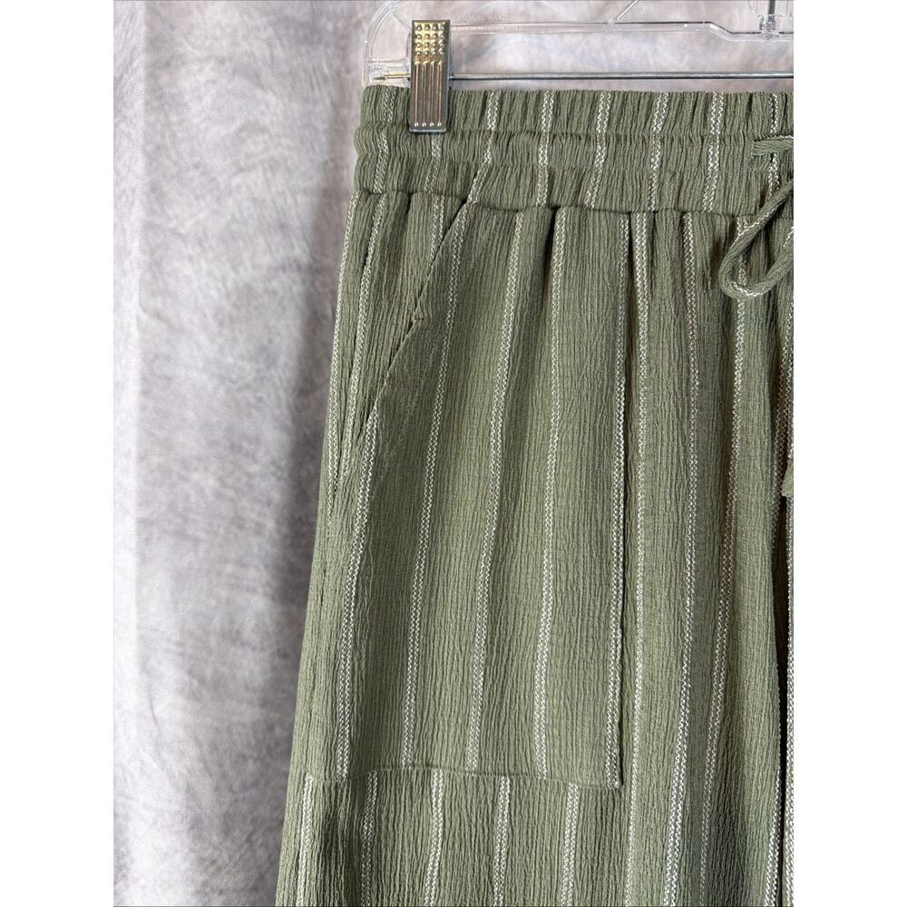 Ruby & Wren Drawstring Wide Leg Pants in Green & White Stripe Size S Nordstrom - Picture 3 of 9